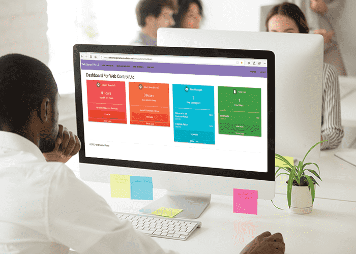 Customer portal dashboard on a desktop monitor